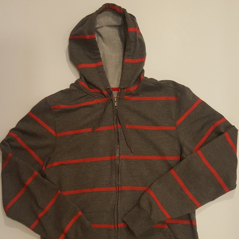 CHALC Womens Small Gray Red Stripe Hoodie Full Zip